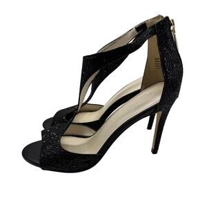 Davids Bridal Saylor Black Glitter Open Toe High Heel Pumps Sz 8.5 Wedding Prom